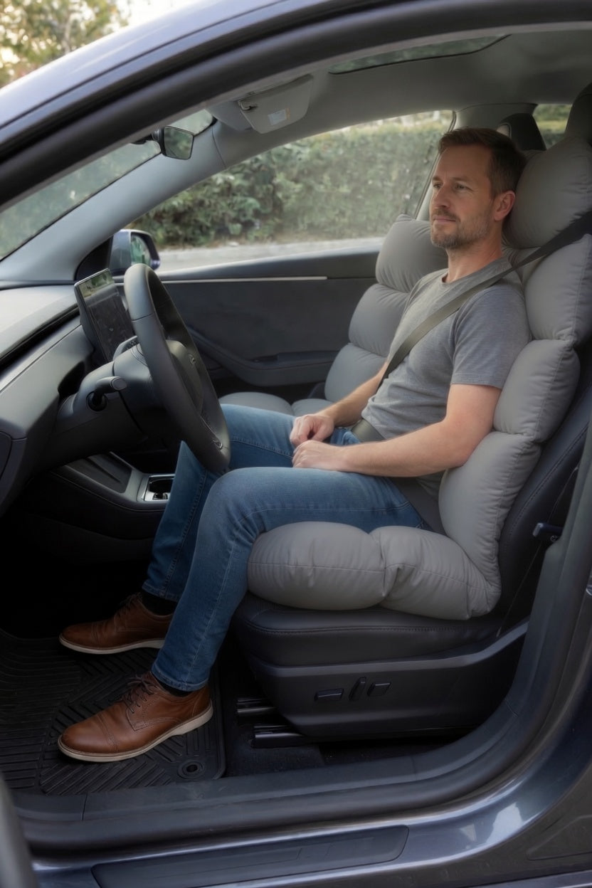 Ergonomic Car Seat Cushion - Full Body Pillow Topper with Lumbar & Thigh Support for Long Distance Driving, Office Chairs & Road Trips - Universal Fit (Gray)